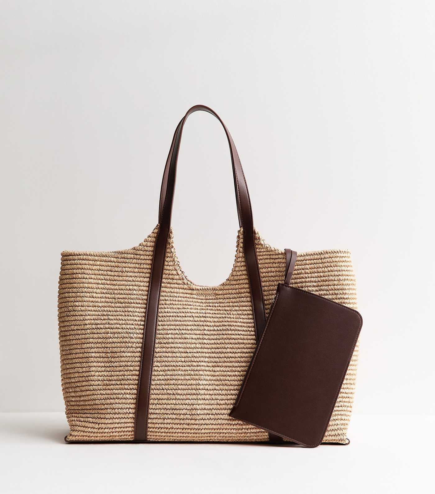 Stone Woven Hobo Tote Bag with Zip Pouch | New Look | New Look (UK)