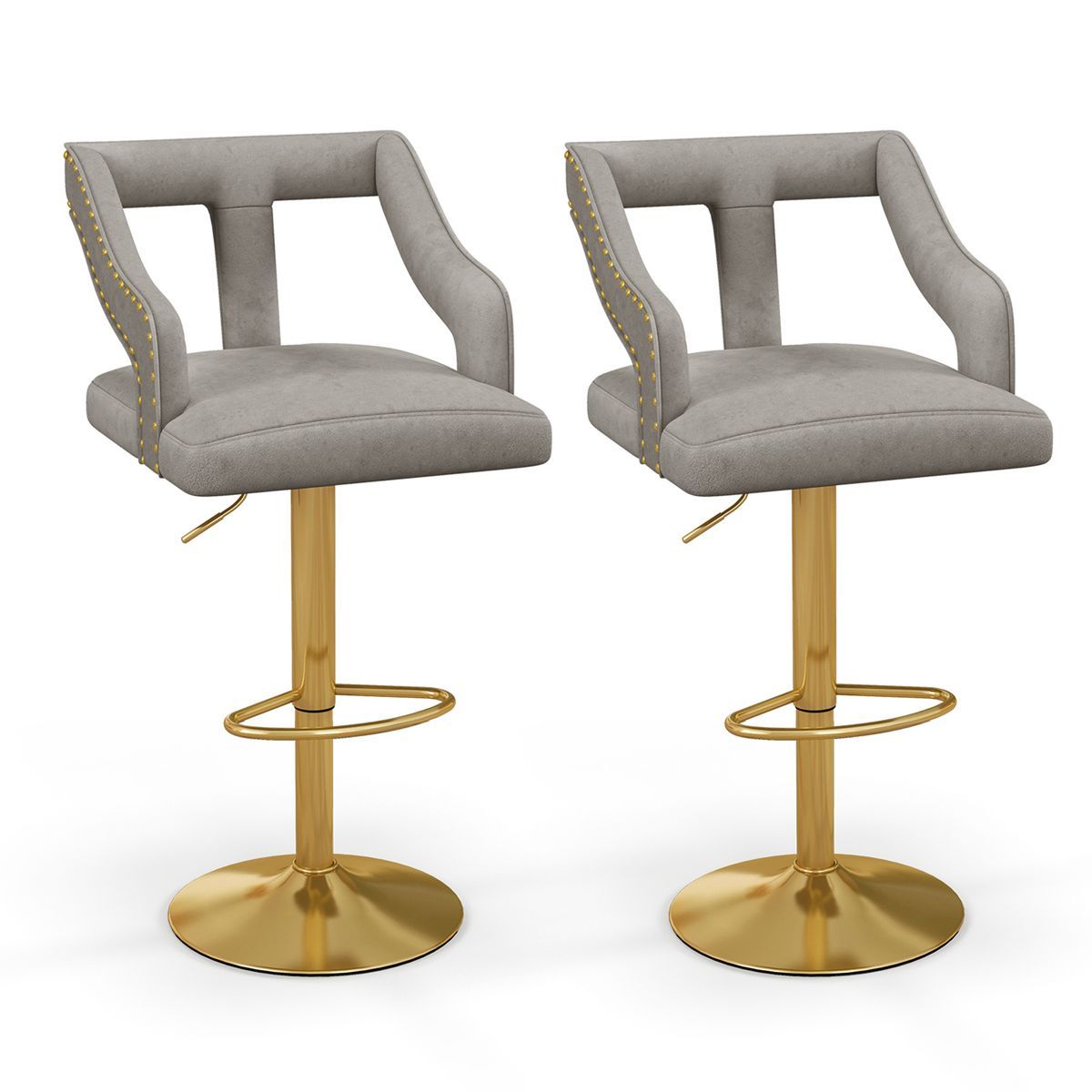 Costway Set of 2 Swivel Bar Stool with Footrest, 2-Layer Electroplated Metal Base Grey | Target