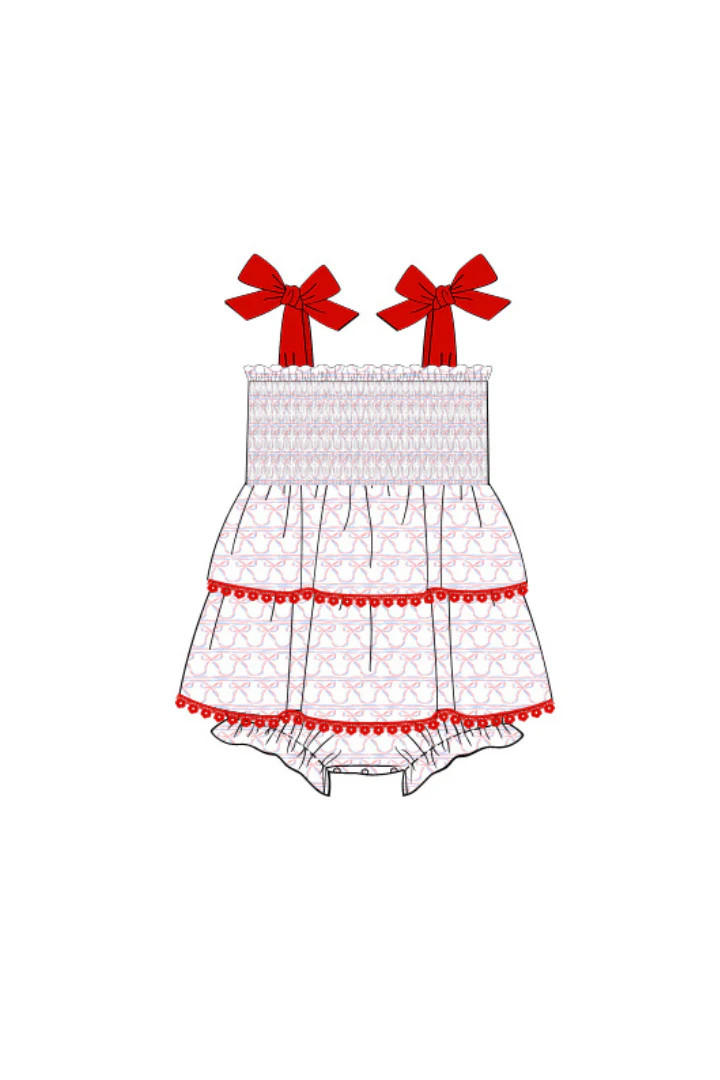 Pre-Order Smocked Stars & Bows Tie Shoulder Skirted Bubble | The Smocked Flamingo
