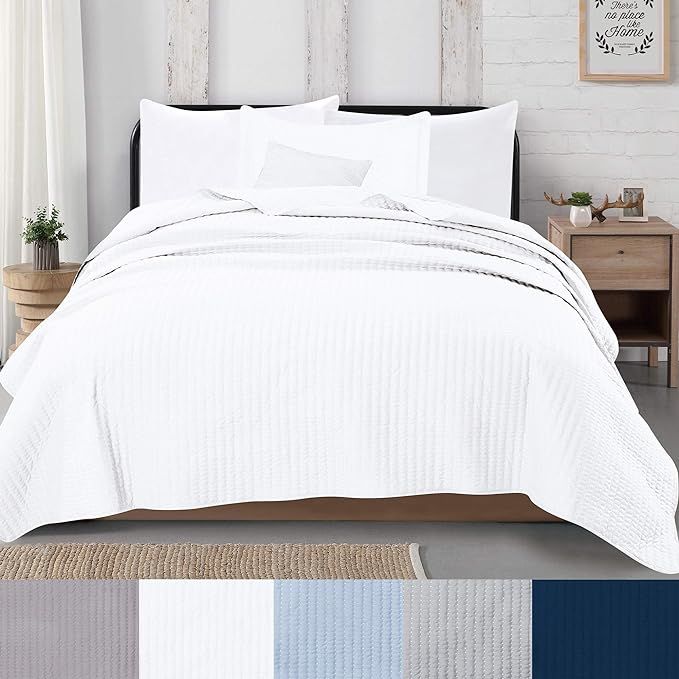 Great Bay Home 2-Piece Detailed Channel Stitch Quilt Set with Shams. White Twin Quilt Set, All Se... | Amazon (US)