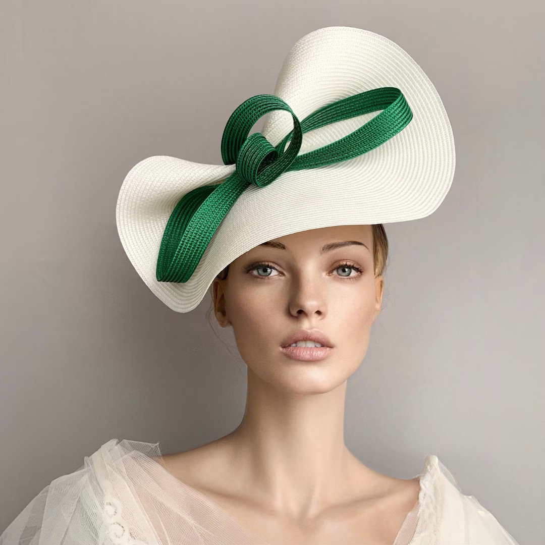 Cream and Green Bow Kentucky Derby Fascinator, Royal Ascot Hat, Ivory and Green Derby Hat, Green ... | Etsy (US)
