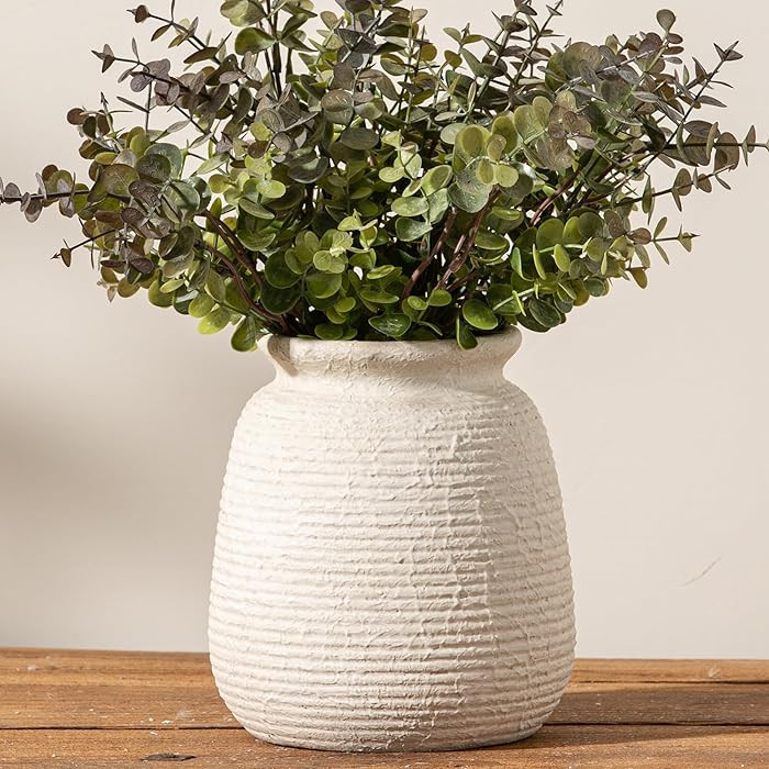 Ceramic Flower Vase, 6“ Small Rustic Farmhouse Vases Home Decor, Short Pottery Decorative Pampa... | Amazon (US)