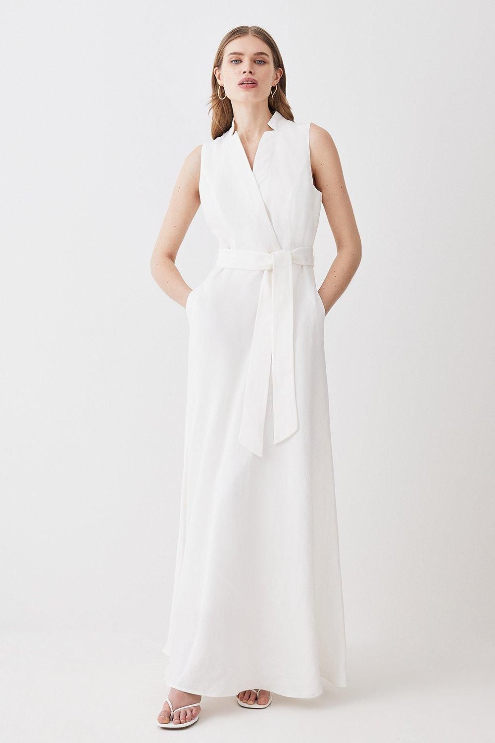 Linen Wrap Tie Waisted Maxi Dress | Karen Millen UK + IE + DE + NL