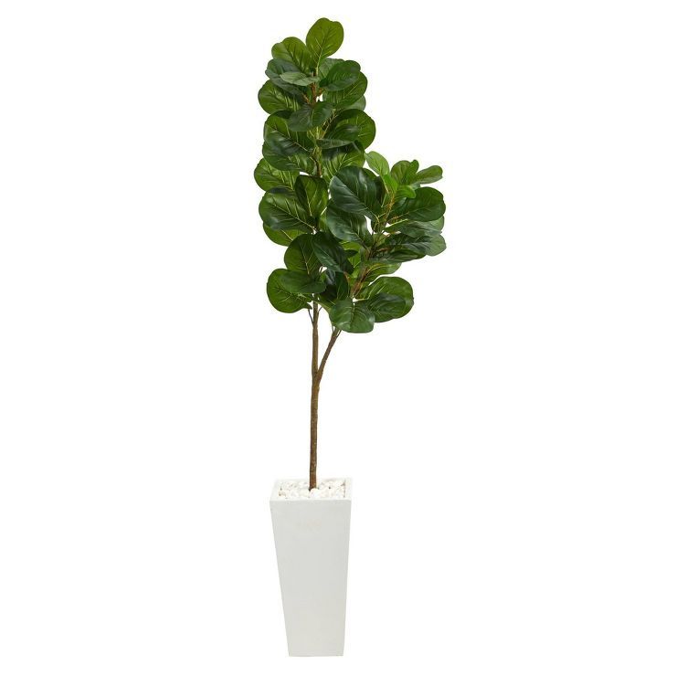 Nearly Natural 6’ Fiddle leaf Fig Artificial Tree in Tall White Planter | Target