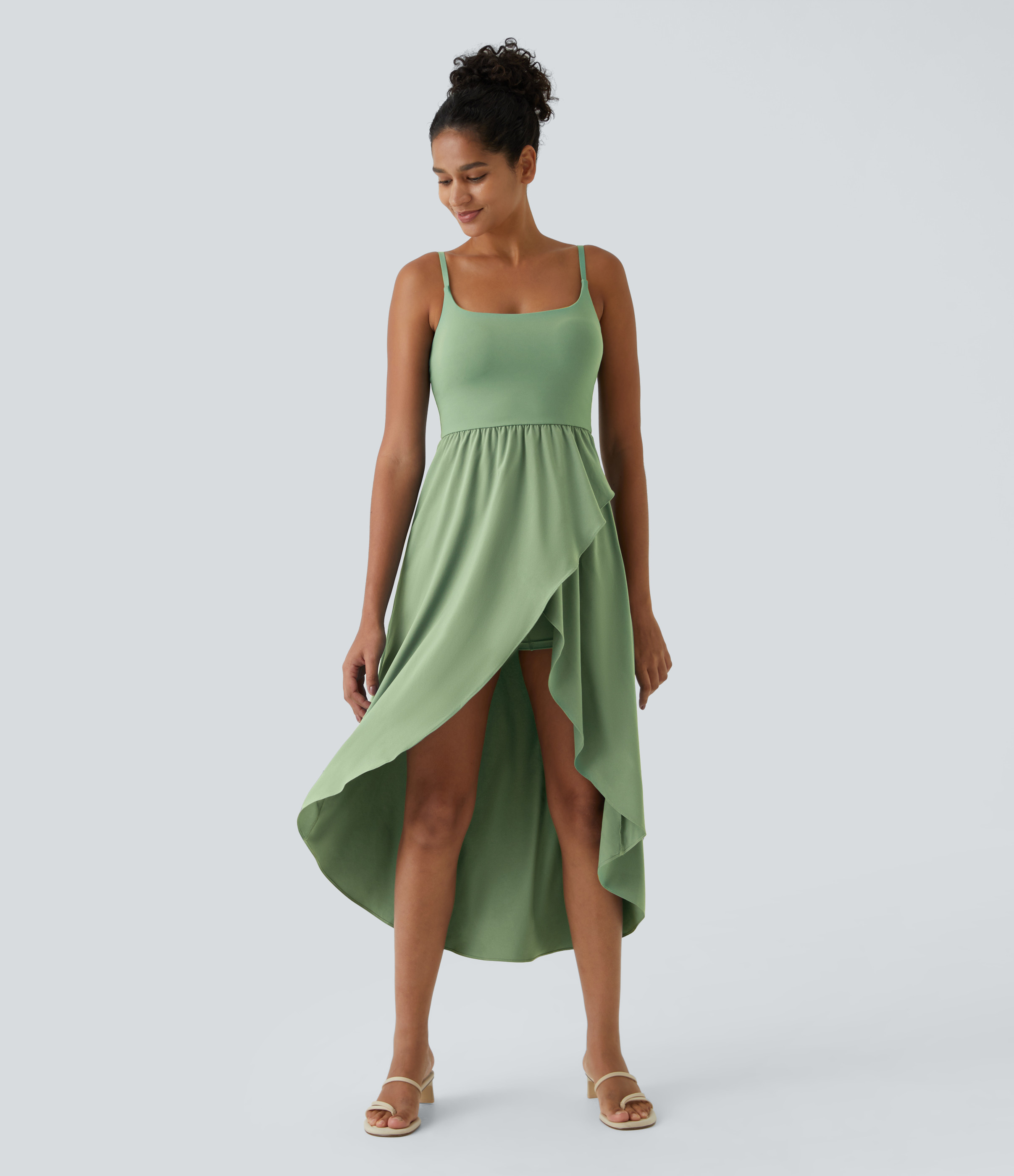 Halara Breezeful™ High Low 2-Piece Pocket Flowy Midi Quick Dry Casual Dress Casual Dress - Hot Wasabi - Green - L slip dress beach dress | HALARA