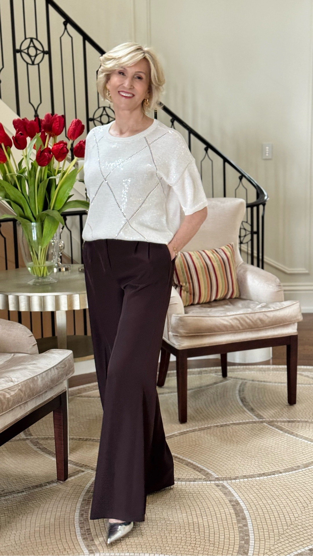 A little sparkle, a lot of comfort, and pieces that just work. ✨
This shimmery knit top with flowy chocolate trousers from Macy’s is my kind of everyday elegance — polished enough for plans, relaxed enough for real life.

I love outfits that don’t feel stiff but still make you stand taller the moment you put them on. Easy, flattering, and quietly confident.

#LTKgrwm #LTKSeasonal #LTKOver40