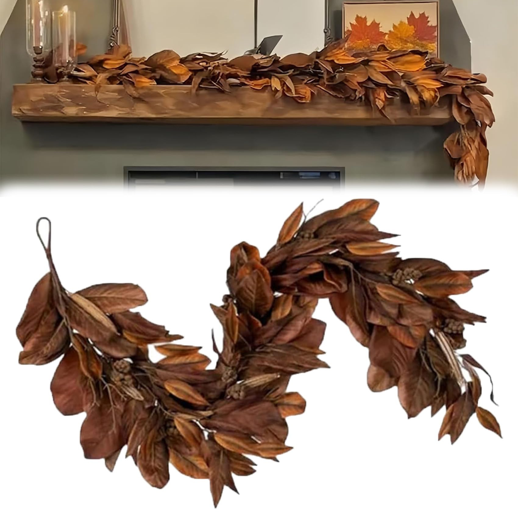 2025 New Brown Magnolia Leaf Garland, 6ft Realistic Magnolia Leaf Garland, Autumn Magnolias Leaf ... | Amazon (US)