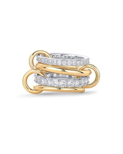 PAVOI 14K Gold Plated Interlocked Stackable Rings for Women - Statement Mixed Metals Multi Ring S... | Amazon (US)