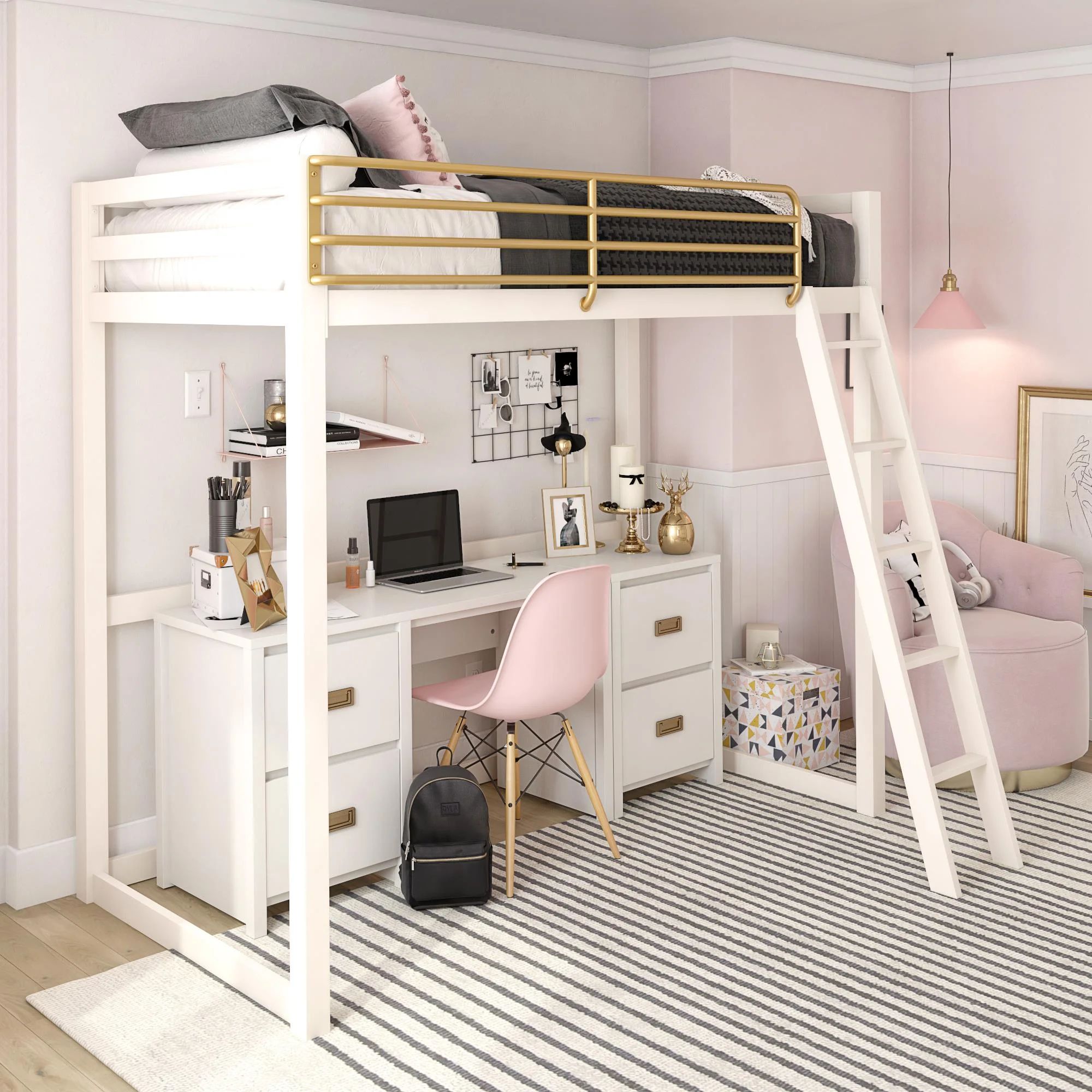 Little Seeds Monarch Hill Haven White and Gold Twin Metal Loft Bed | Walmart (US)