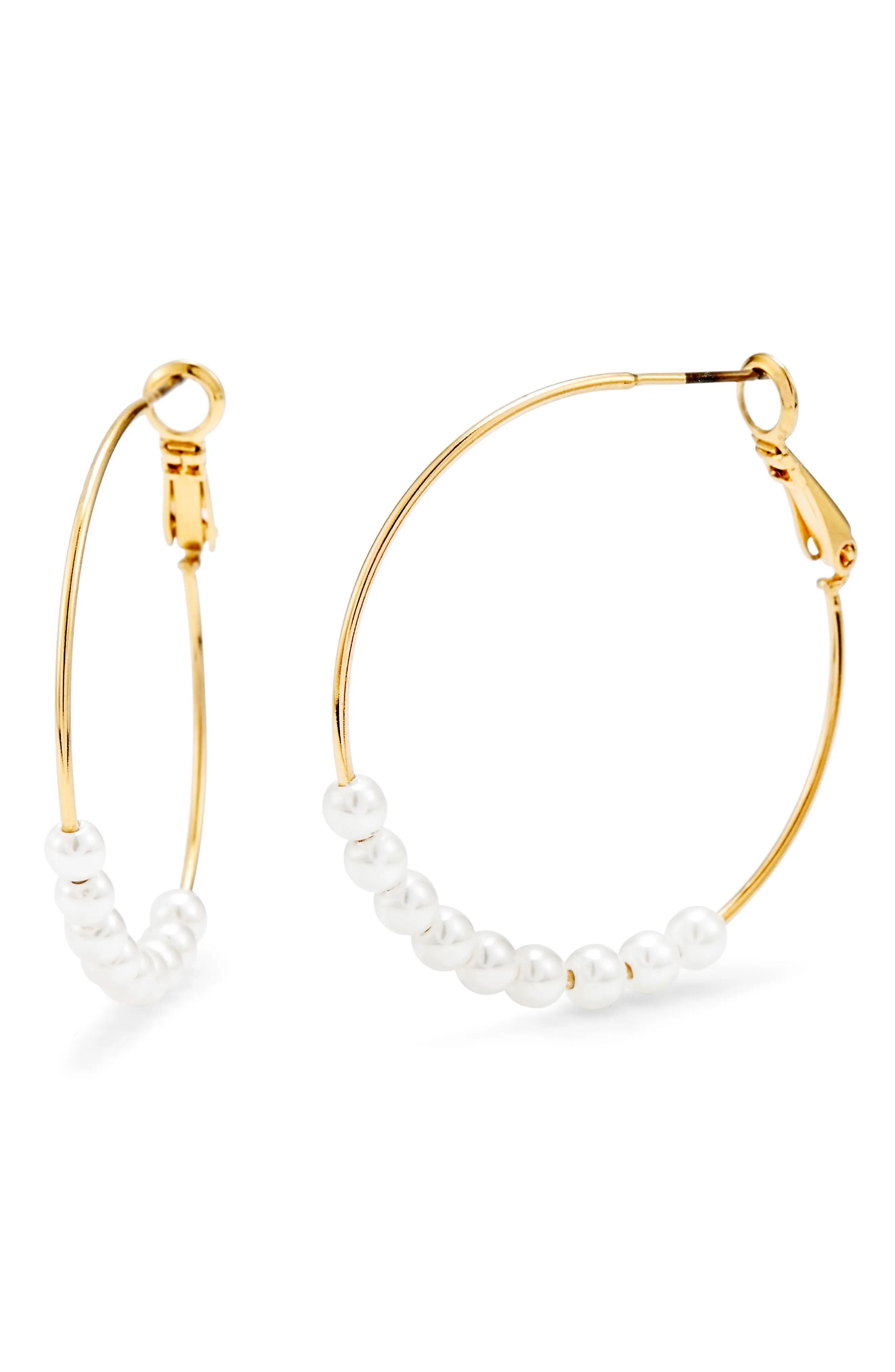 Brook and York Taylor Imitation Pearl Hoop Earrings in Gold at Nordstrom | Nordstrom