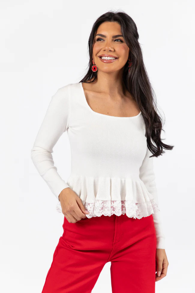 Choose Me Ivory Lace Trim Square Neck Sweater FINAL SALE | Pink Lily