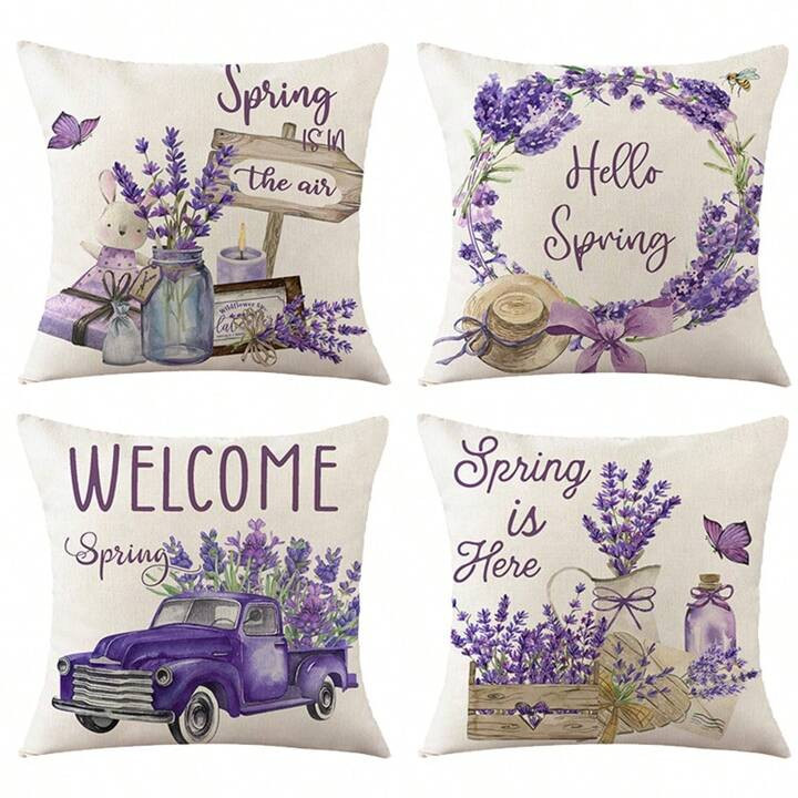 4pcs/Set Spring Pillow Cover 45 X 45cm Tulip Car Decoration Sofa Pillow Cover Headrest Backrest P... | SHEIN