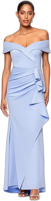 Xscape Women's Long Off Shoulder Sweetheart Neck Side Ruffle Gown | Amazon (US)