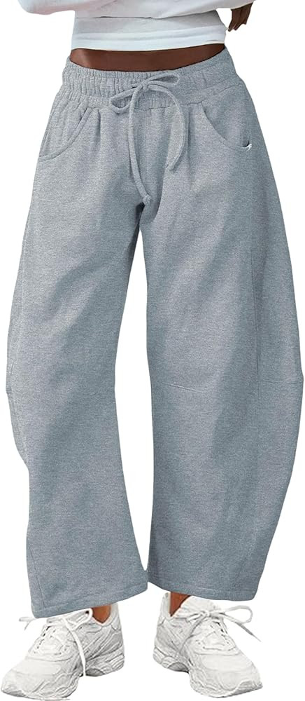 SeekMe Women's Barrel Leg Sweatpant Drawstring Elastic Waisted Wide Leg Pants Casual Cotton Palaz... | Amazon (US)
