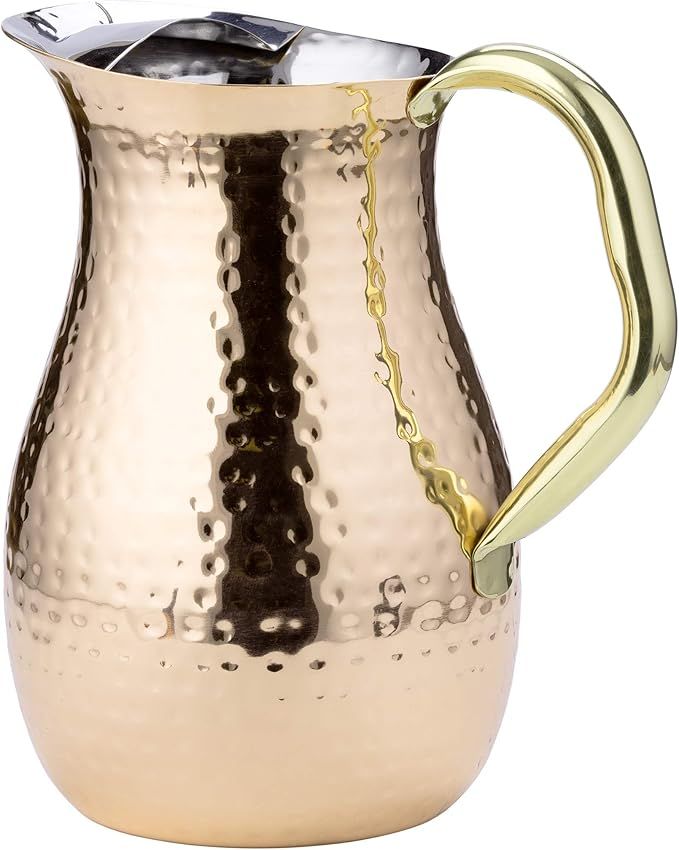 Old Dutch Copper Plated Hammered Water Pitcher with Brass Ice Guard Handle, 2.25-Quart | Amazon (US)