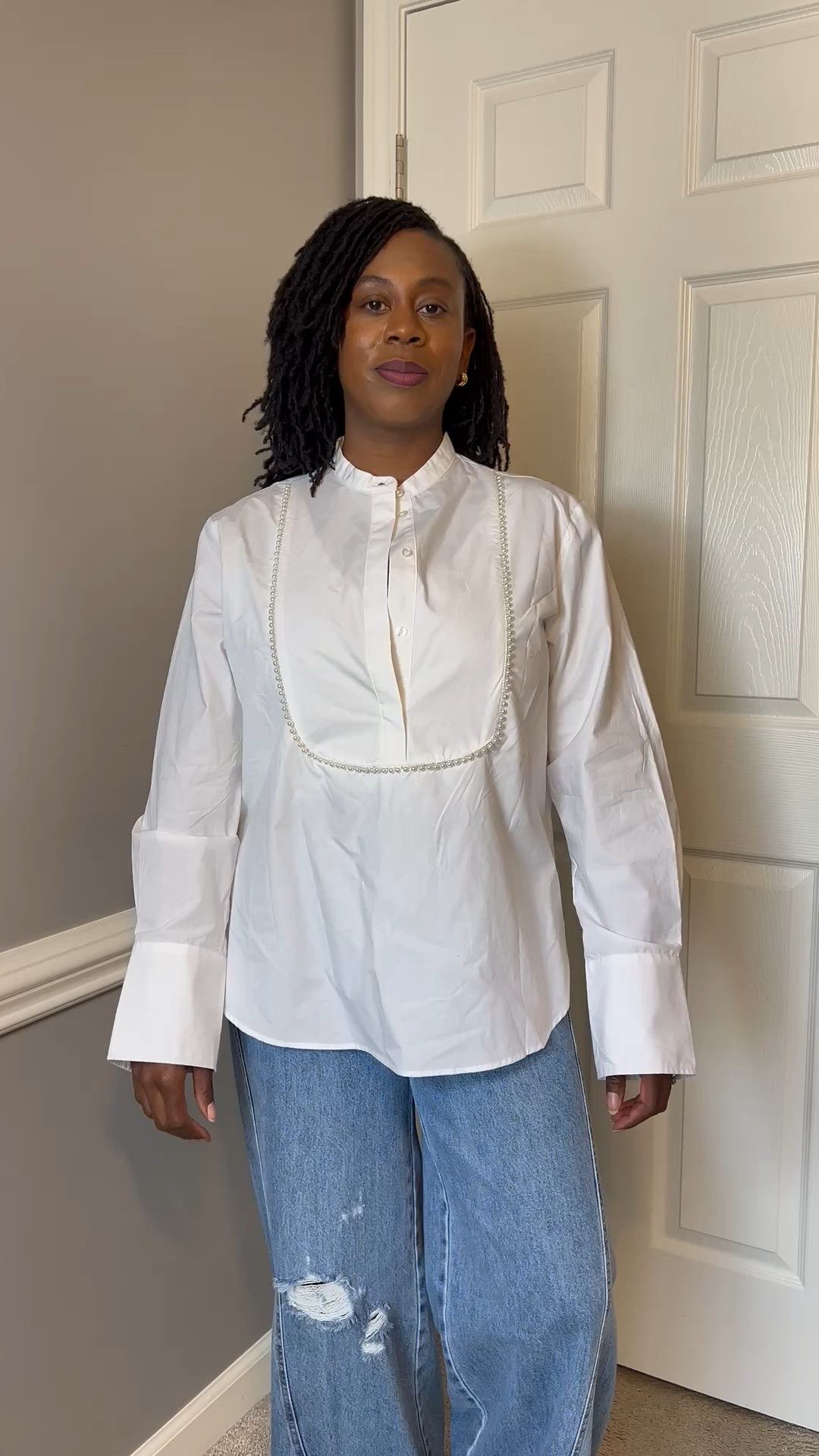 White shirt with pearl detail from H&M.

#LTKFindsUnder100 #LTKOver40 #LTKMidsize