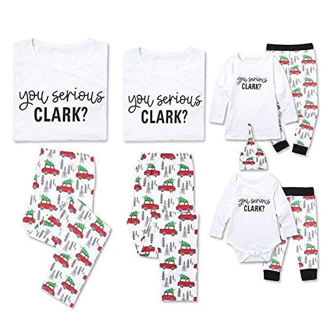 Family Christmas Pajama Set You Serious Clark? White Top Xmas Tree& Car Pants 2 Piece Home Sleepwear | Amazon (US)