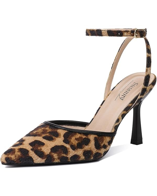 Susanny Heels for Women Stiletto Closed Pointed Toe Backless Dress Shoes High Heels Sexy Kitten P... | Amazon (US)