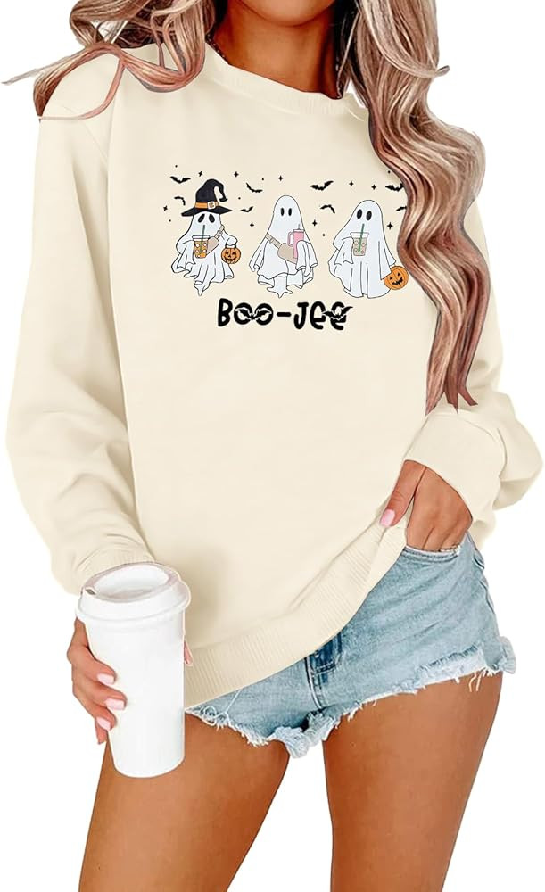 MNLYBABY Halloween Ghost Sweatshirt Women Funny Spooky Season Long Sleeve Shirts Halloween Pullov... | Amazon (US)