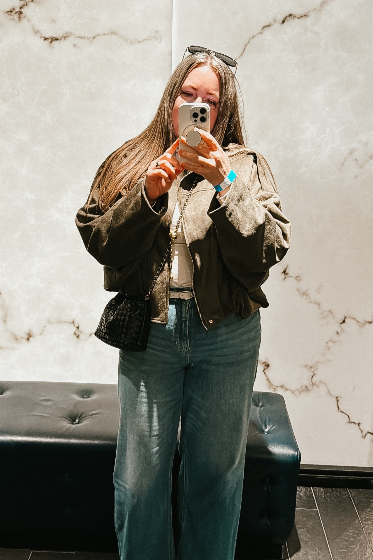 Suede bomber jacket
Wide leg jeans

#LTKStyleTip #LTKOver40 #LTKFindsUnder100