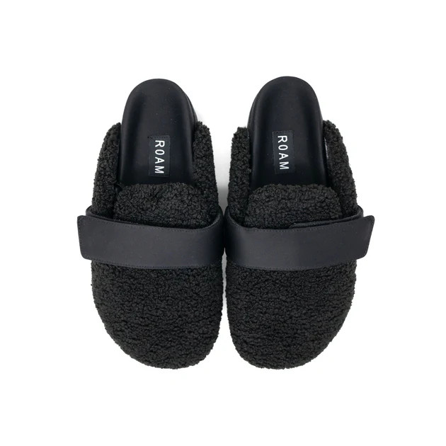 ROAM FUZZY LOAFER MULE BLACK FAUX SHEARLING | ROAM