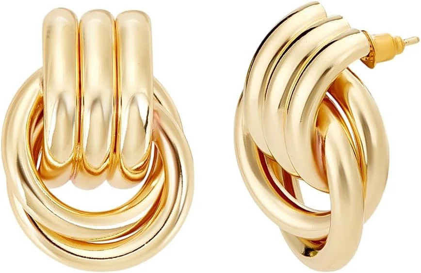 Geometric Chunky Golden Dangle Earrings 32x23mm Brass Twist Ring Charms Statement Geometric Drop ... | Walmart (US)