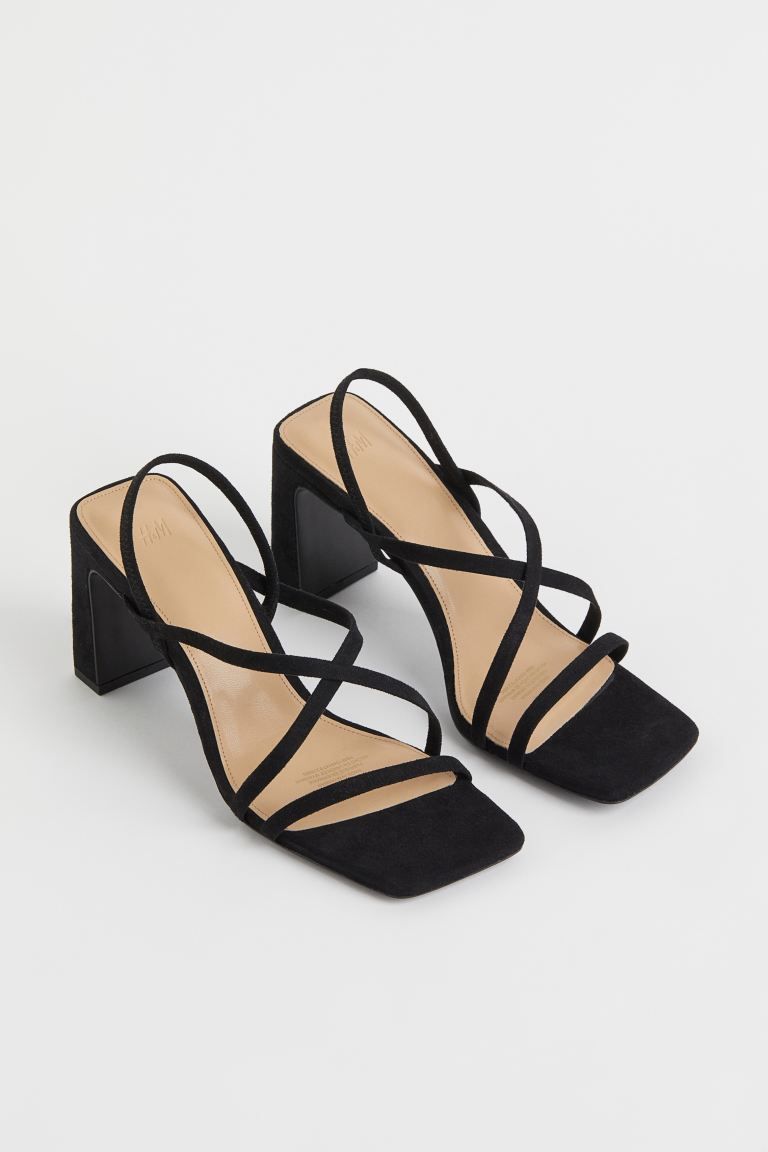 Sandals with square toes, narrow foot straps, a narrow, elasticized strap at back, and covered bl... | H&M (US)