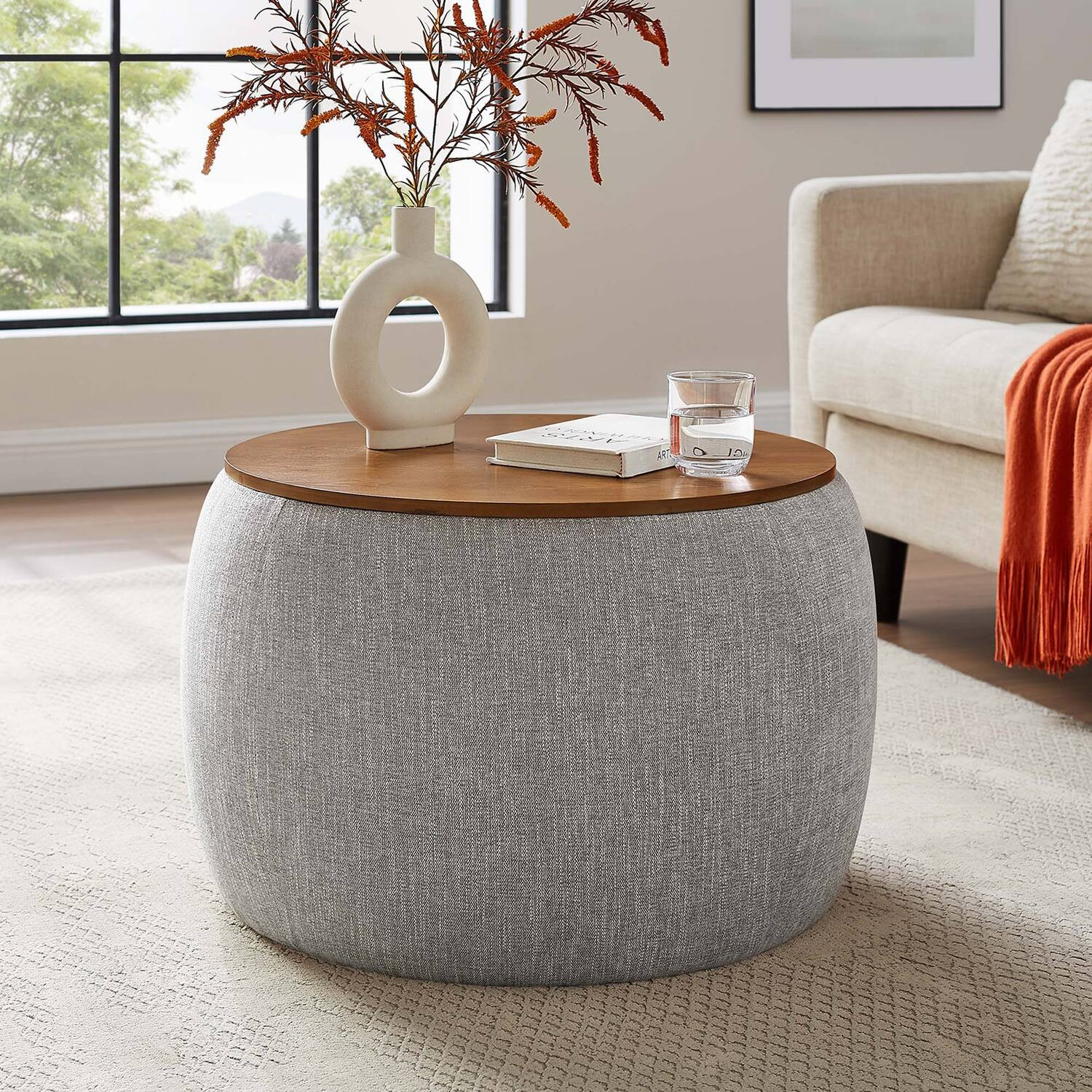 Perla Woven Heathered Fabric Upholstered Storage Ottoman by Modway - Heathered Weave Wheat | Best Buy U.S.