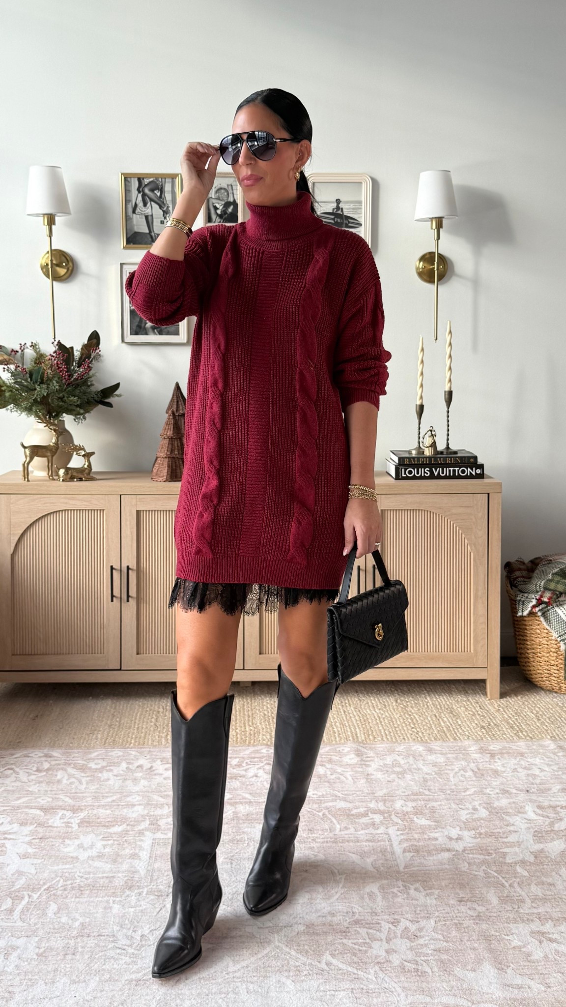 A classic cold weather style- a perfect sweater dress and you can add length with a slip skirt 
Dress- small 
Skirt- small 
Boots- tat 

#LTKHoliday #LTKOver40 #LTKU