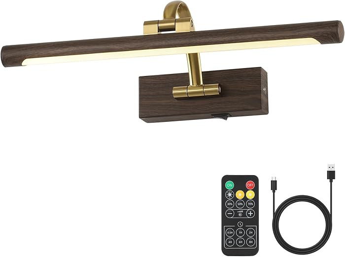 Picture Lights for Wall Battery Operated, 3CCT Dimmable Gallery Light with Remote and Timer Wood ... | Amazon (US)