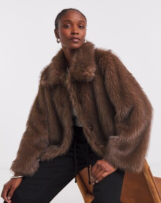 Simply Be Chocolate Short Faux Fur Coat | Simply Be | Simply Be (UK)