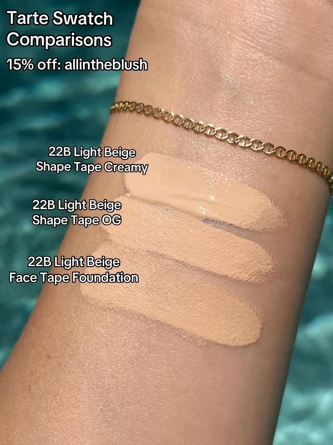 Swatch comparisons of shade 22B Light Beige in the Shape Tape (OG) Concealer, Shape Tape Creamy Concealer & the Face Tape Foundation | Save 15% off Tarte with code: allintheblush

#LTKBeauty #LTKSaleAlert #LTKgrwm