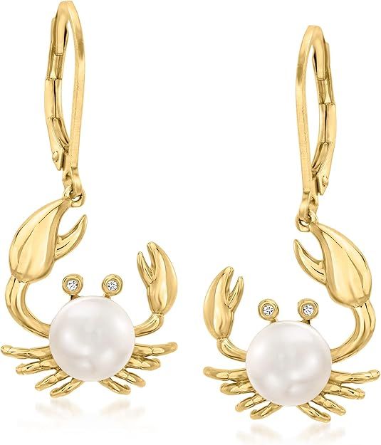 Ross-Simons 7mm Cultured Pearl Crab Drop Earrings With Diamond Accents in 18kt Gold Over Sterling | Amazon (US)