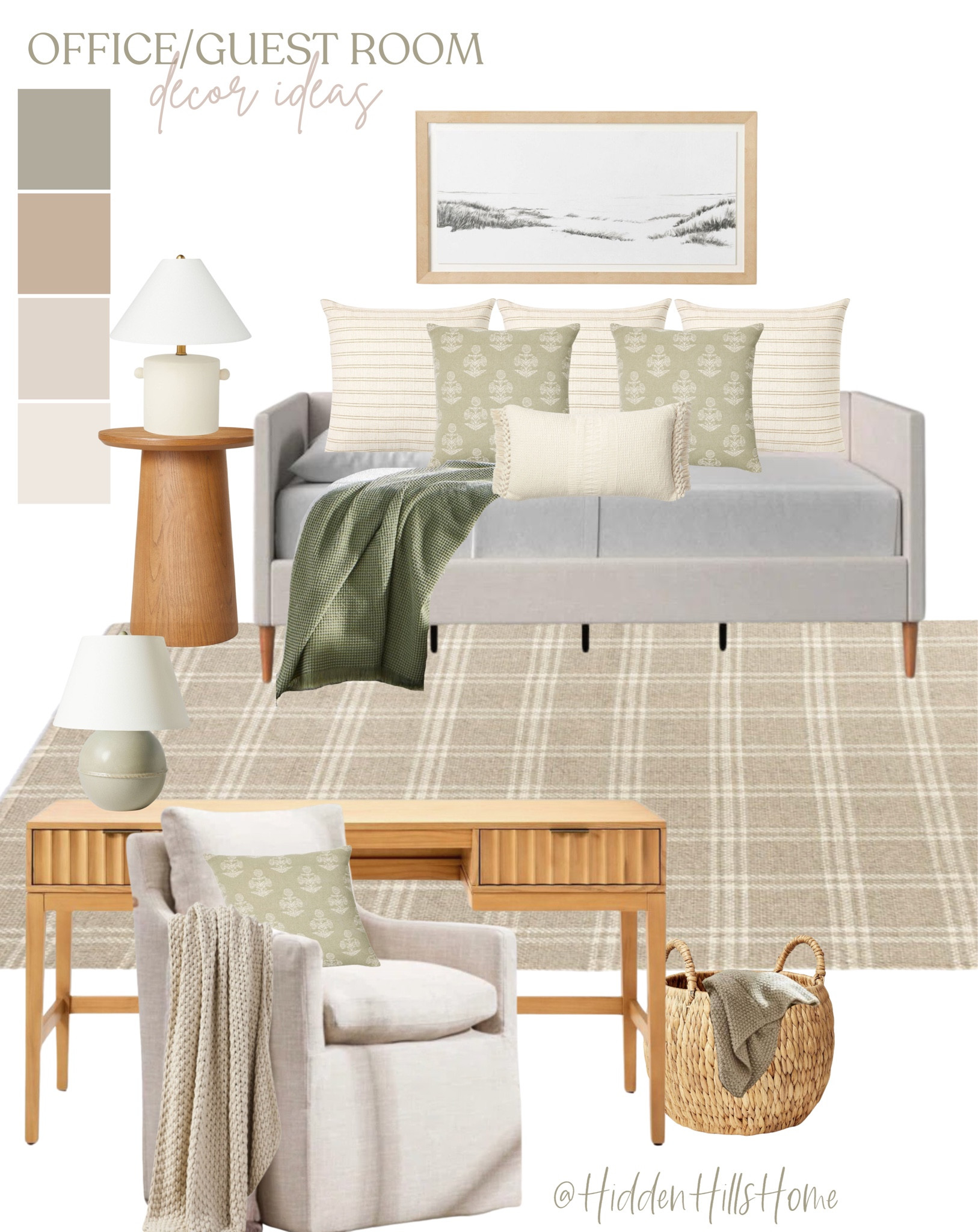 Home office guest bedroom combo! Affordable home office decor ideas, guest bedroom decor ideas with home office desk, home office mood board, guest bedroom design #homeoffice #guestbedroom 

#LTKstyletip #LTKhome #LTKsalealert