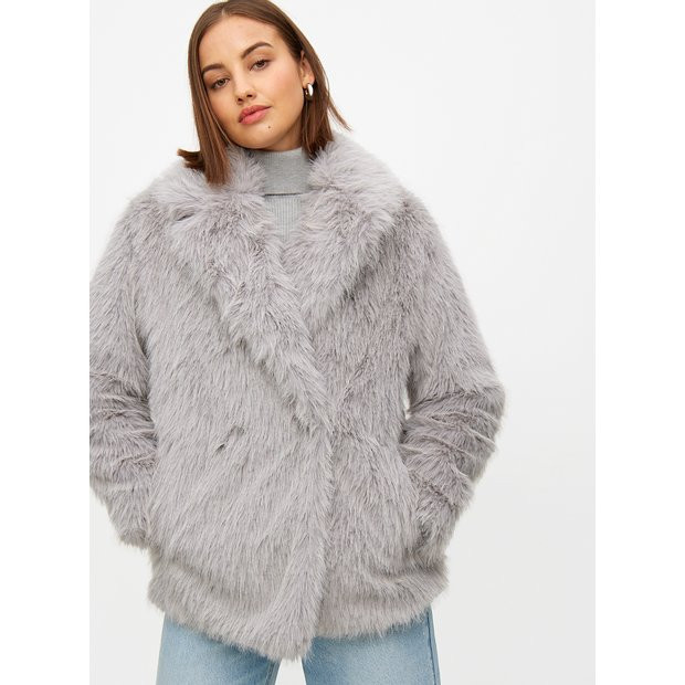Buy Grey Tailored Mid-Length Faux Fur Coat S | Coats | Tu | Tu Clothing