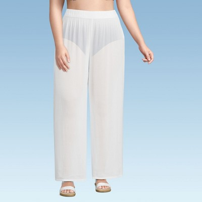 Lands' End Women's Plus Size Sheer Oversized Swim Cover-up Pants - 1x - White | Target
