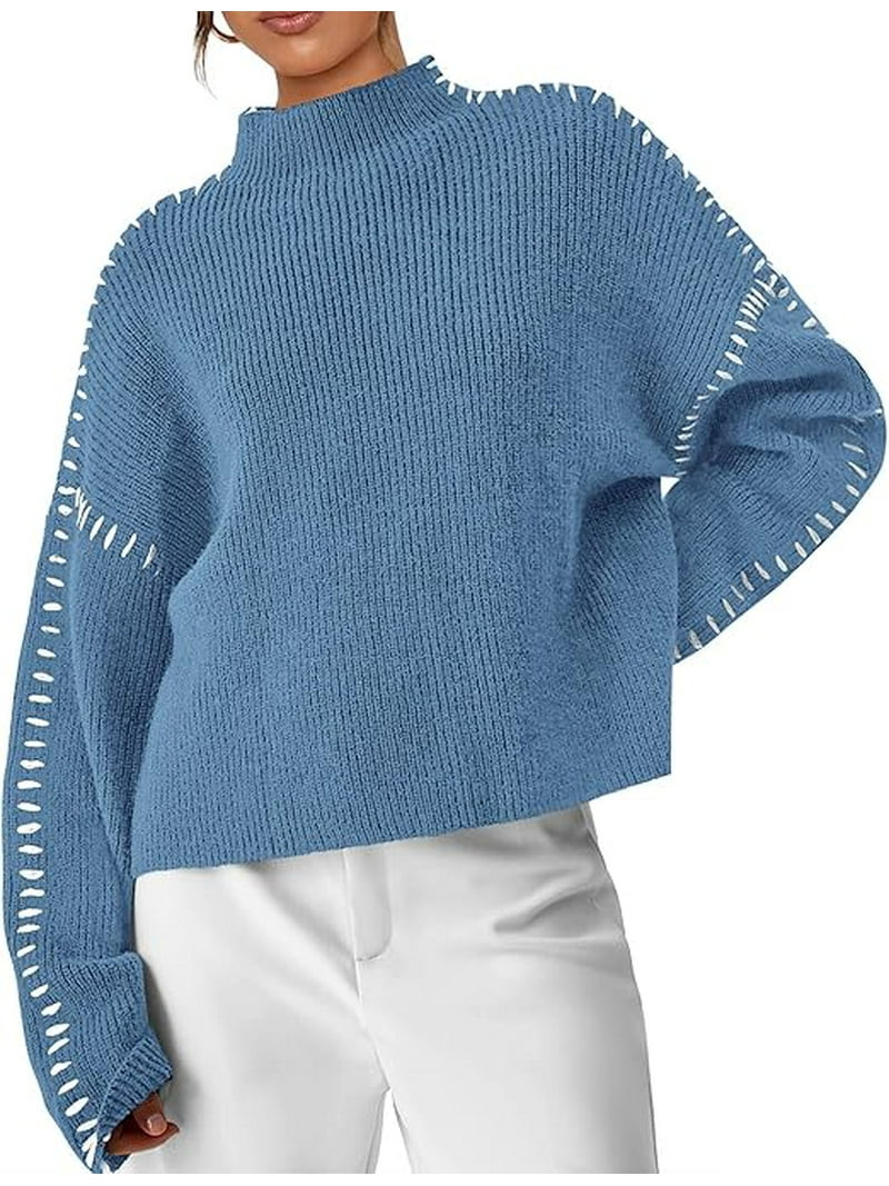 PRETTYGARDEN Women's Chunky Knit Sweaters Fall Long Sleeve Mock Neck Oversized Pullover Tops Wint... | Walmart (US)