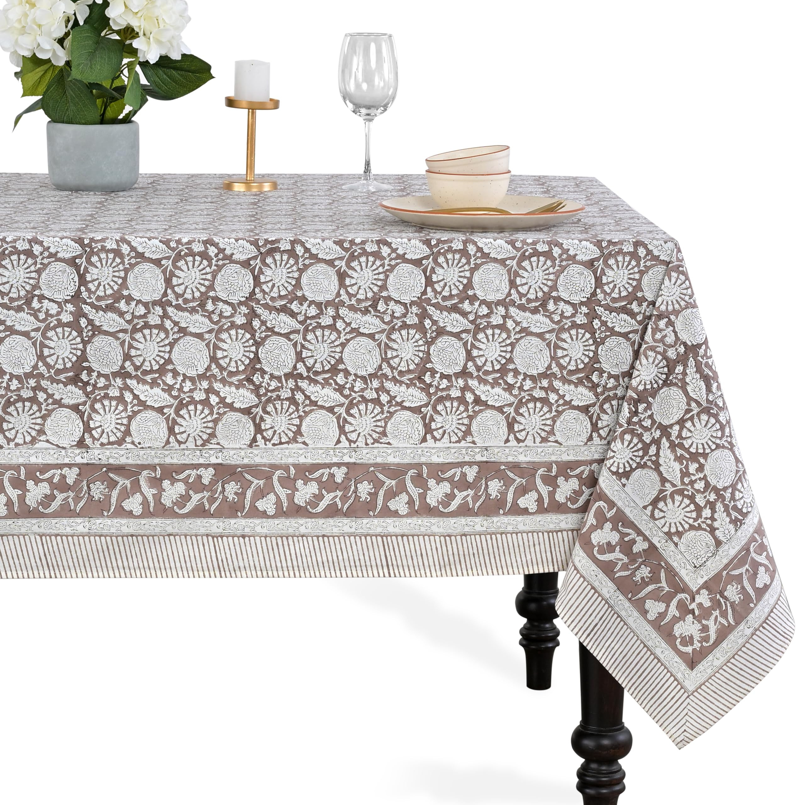 CPC Rustic Brown Tablecloth 100% Cotton 70x118 Inch Indian Block Print Rectangle Table Cover, Tab... | Amazon (US)