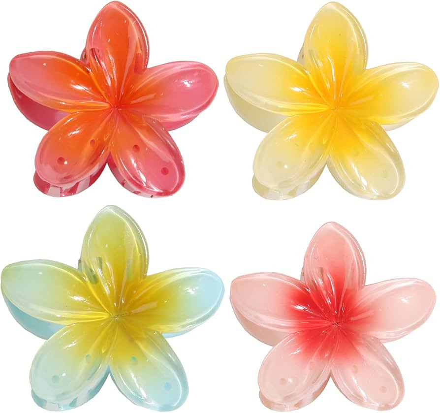 4PCS Bright Colorful Flower Claw Clips Plumeria Flower Hair Claw Clips Strong Hold Jaw Clips for ... | Amazon (UK)