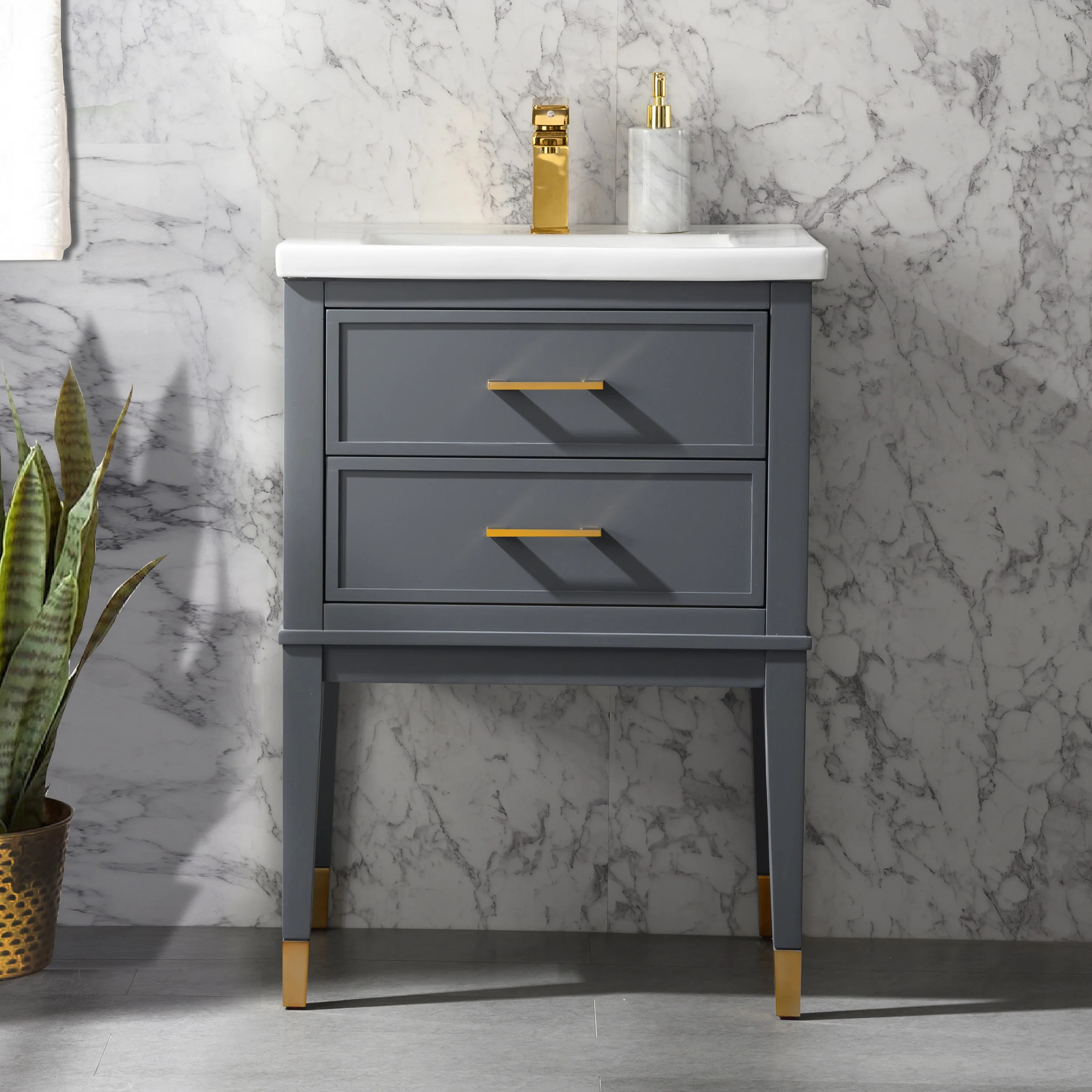 Deon 24'' Free-standing Single Bathroom Vanity with Porcelain Vanity Top | Wayfair North America