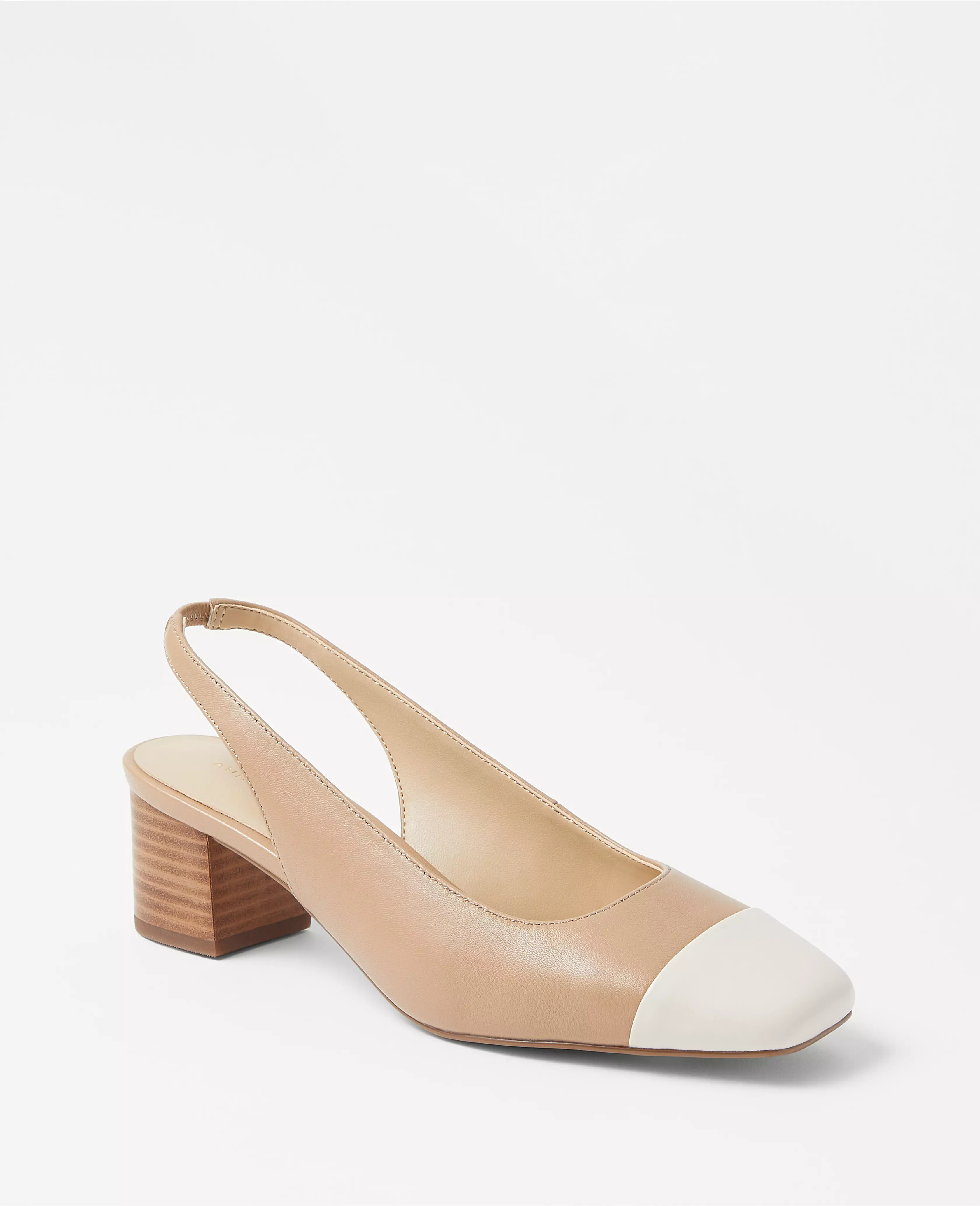 Leather Cap Toe Block Heel Pumps | Ann Taylor (US)
