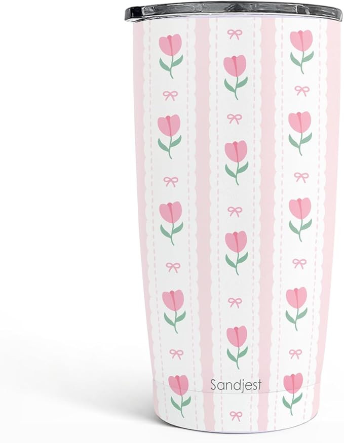 SANDJEST Tulip Tumbler 20oz, Stainless Steel Travel Cup with Lid, Insulated Coffee Mug, Tulip Gif... | Amazon (US)