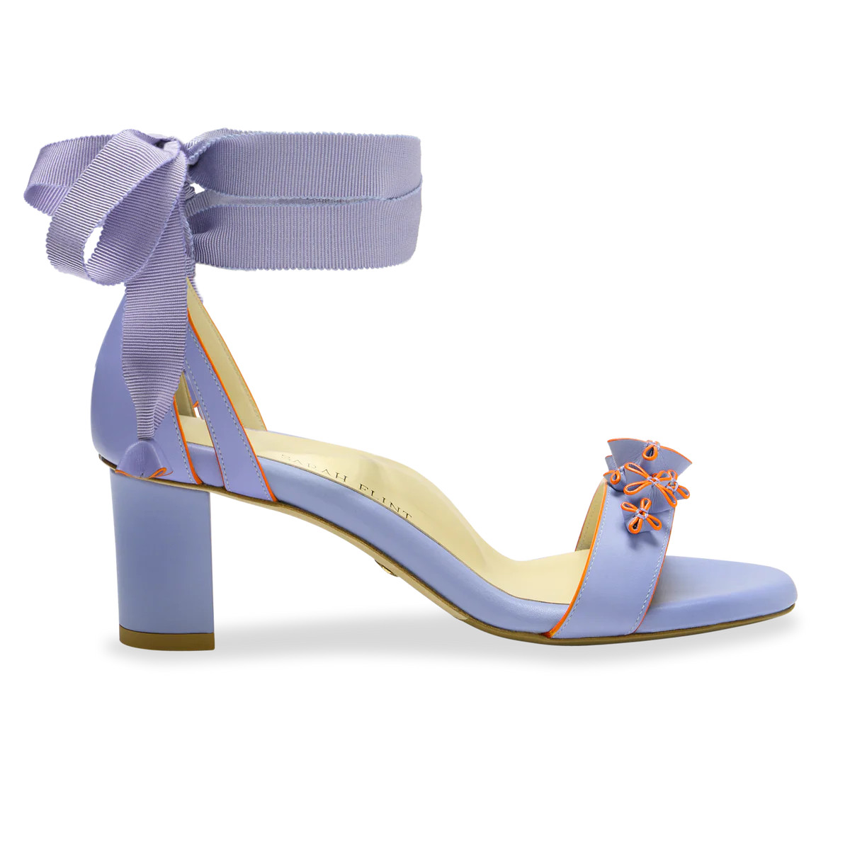 Perfect Block Sandal 60 in Periwinkle Calf & Orange Painted Edge | Over The Moon