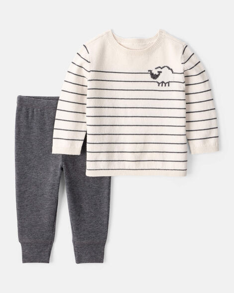 Baby Boy Sheep Long-Sleeve Tee & Pant Set - White/Grey | Carter's Inc