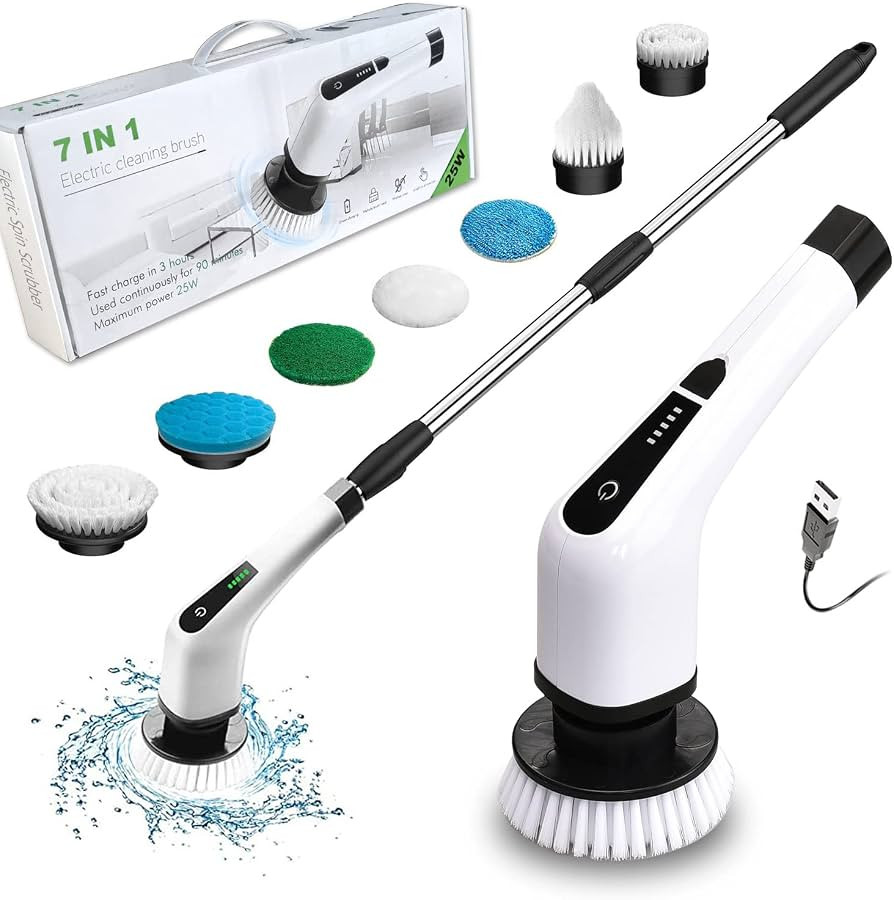 Electric Spin Scrubber, Cordless Cleaning Brush with 7 Replaceable Brush Heads, Tub and Floor Til... | Amazon (US)
