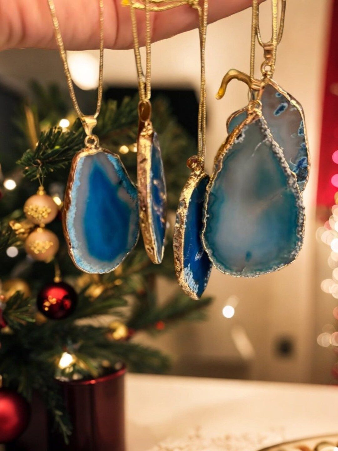 Agate Slice Hanging Christmas Ornament gold Trim Set of 5 - Etsy | Etsy (US)