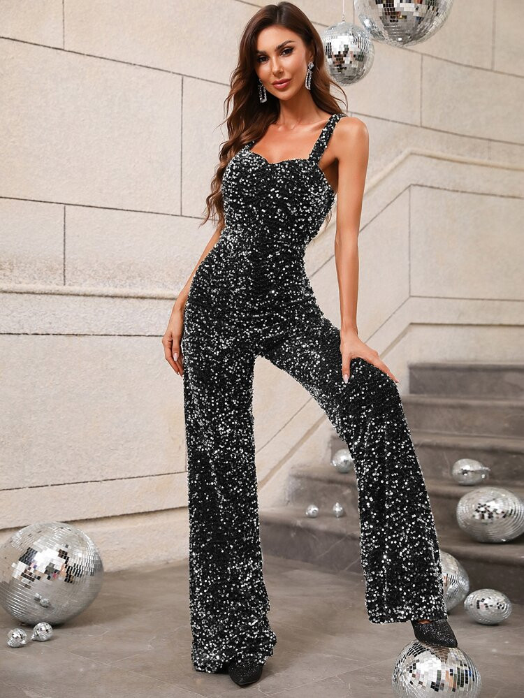 Wide Leg Sequin Cami Jumpsuit | SHEIN