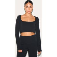 Petite Black Modal Scoop Neck Crop Top Long sleeve | PrettyLittleThing US