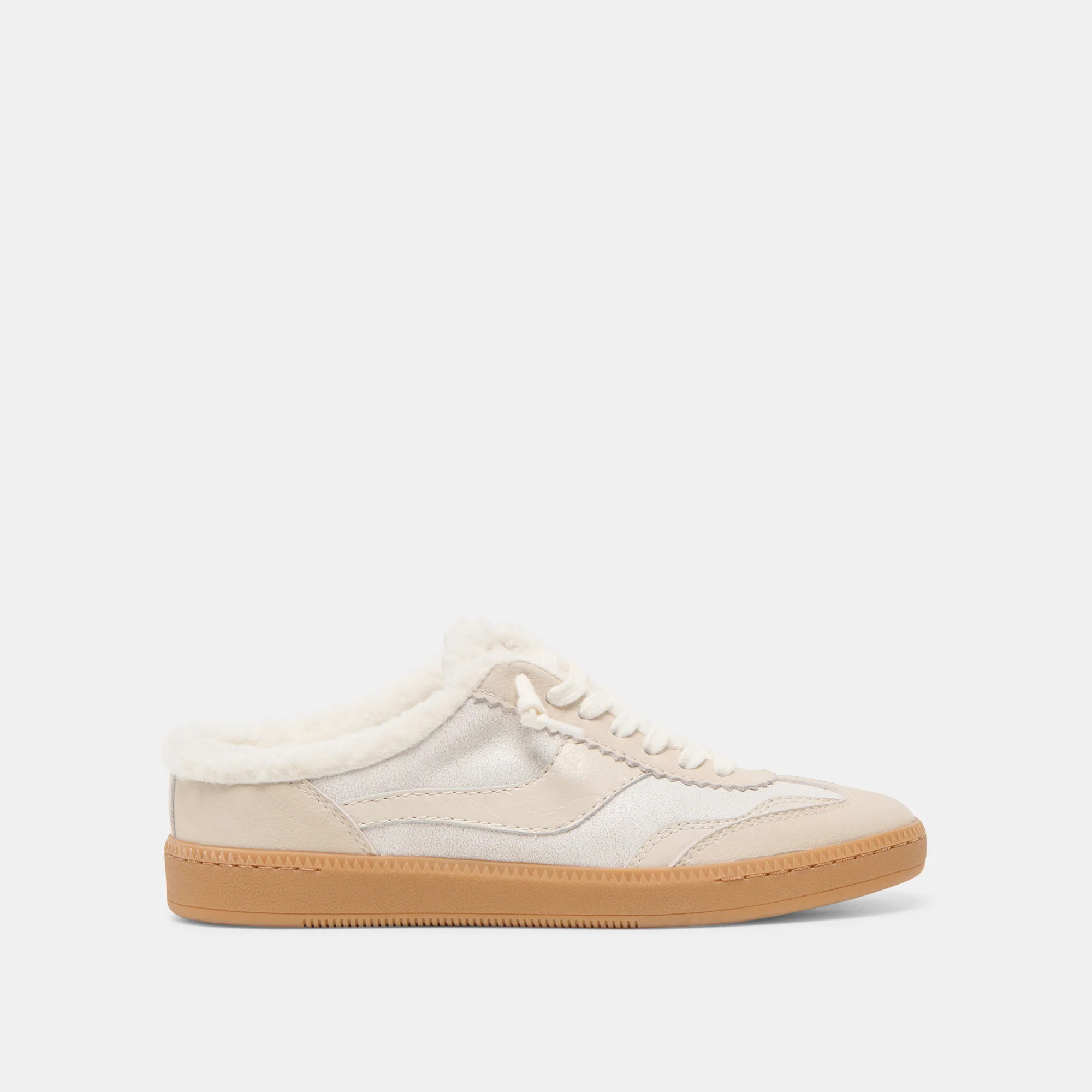 Notice Slide Plush Sneakers Off White Crackled Leather | DolceVita.com
