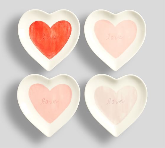 Watercolor Heart Shaped Stoneware Appetizer Plates - Set of 4 | Pottery Barn (US)